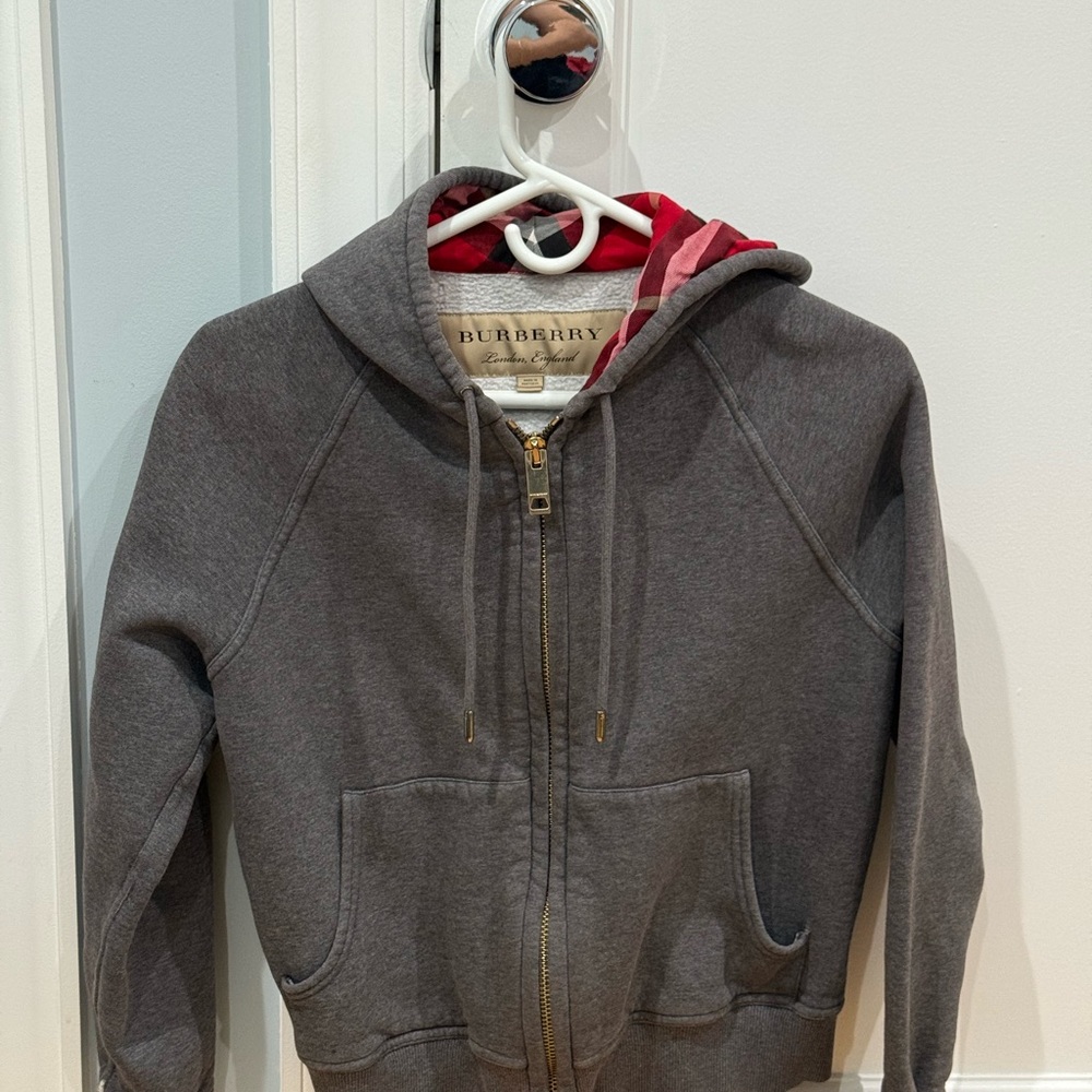 Burberry Gray Hoodie with Red Interior